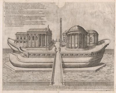 Rooman loiston peili: Temppelit Tiberin saarella, 1582, 1582. tekijältä Etienne Duperac