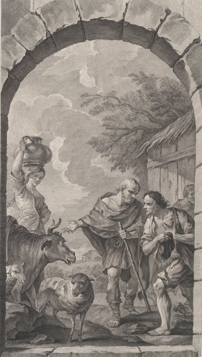 Foundlings kappeli Pariisissa: Paimenryhmä mökin edessä, 1757. tekijältä Etienne Fessard