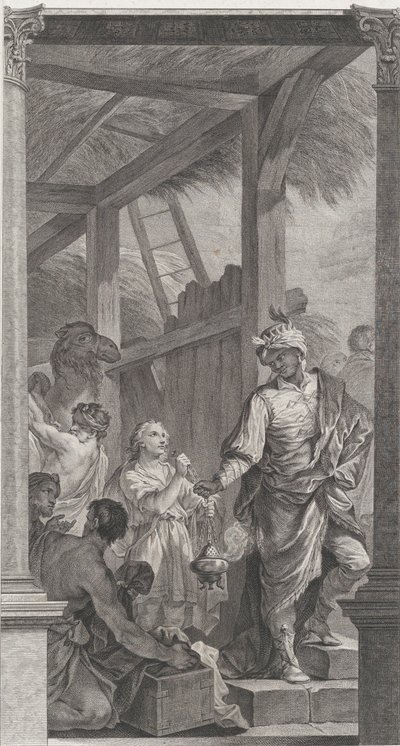 Foundlings kappeli Pariisissa: Le Roi mage Balthazar et sa suite, 1752. tekijältä Etienne Fessard