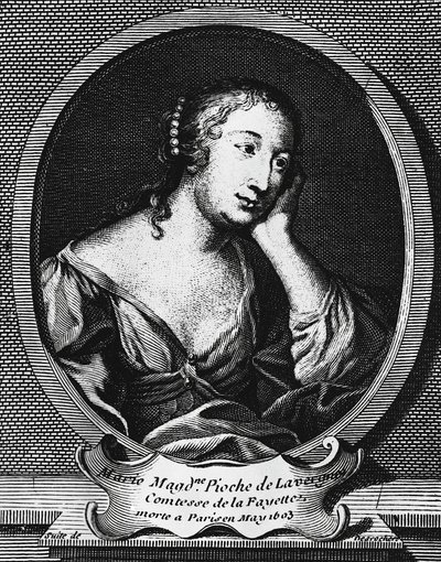 Medalion muotokuva Marie-Madeleine Pioche de La Vergnestä, Comtesse de La Fayette (1634-1693), ranskalaisesta kirjailijasta, kaiverrus Etienne Jehandier Desrochers (1668-1741) tekijältä Etienne Jehandier Desrochers
