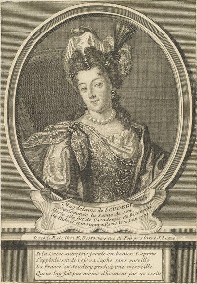 Madeleine de Scudéryn muotokuva 1607-1701, n. 1710. tekijältä Etienne Jehandier Desrochers