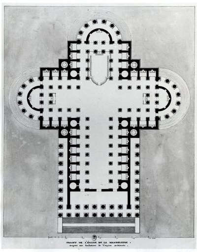 Madeleinen kirkon projekti. Piirustus. Arkkitehtuuri: Etienne Louis Boullee (Etienne-Louis Boullee), ranskalainen arkkitehti (1728-1799). tekijältä Etienne Louis Boullee