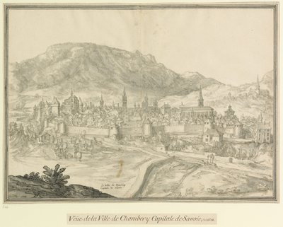 Chamberyn kaupunki  Savoijin pääkaupunki: Veüe de la Ville de Chambéry Savoijin pääkaupunki vuonna 1618. tekijältä Etienne Martellange