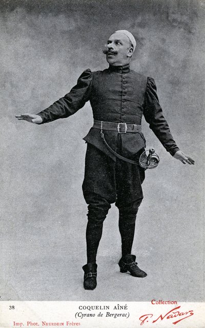 Constant Coquelin eli Coquelin aîné (1841 - 1909) Cyrano de Bergeracin asussa (m/v kuva) tekijältä Etienne Neurdein