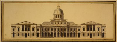 Suunnittelu US Capitolille, 1793 (muste, pesu ja akvarelli paperille) tekijältä Etienne Sulpice Hallet