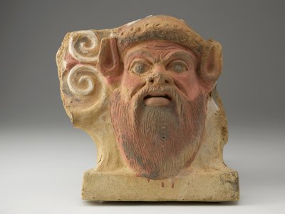 Antefix satyyrin pään muodossa, 500-luvun puoliväli (terrakotta pigmentillä) tekijältä Etruscan