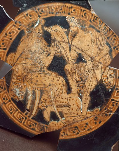 Etruskien antiikki: yksityiskohta Poseidonia ja Amphitritea esittävästä kylixistä. Falerii Veteresista (Civita Castellana) 6. vuosisadalta eaa. Rooma, Museo Nazionale di Villa Giulia. tekijältä Etruscan