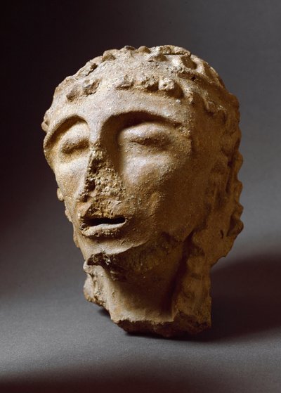 Etruskien sivilisaatio: Terrakottamiehen pää. 550-530 eaa. Murlon 2. palatsista. Depositi Soprintendenza Archeologica del 