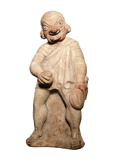 Etruskien sivilisaatio: esitys koomista näyttelijöistä groteskilla ilmeellä. Veistos 2. vuosisadalta ennen JC:tä. Lontoo, brittiläinen museo tekijältä Etruscan
