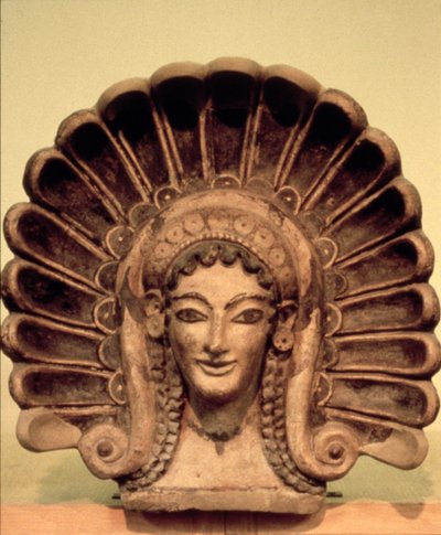 Kiinnitys etruskien temppelissä Veiissä, 6. vuosisadalla eKr. (monivärinen keramiikka) tekijältä Etruscan