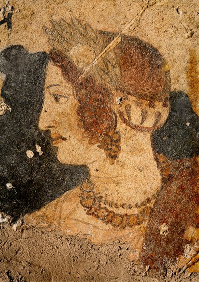 Nuoren naisen pää, Velia, Orkuksen haudasta (seinämaalaus) tekijältä Etruscan
