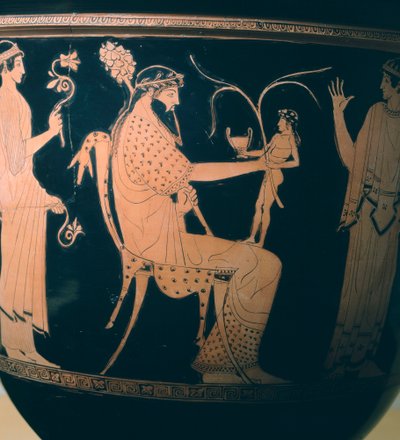 Altamura Painterin kraatteri (iso maljakko), yksityiskohdassa Dionysos. Punahahmoista keramiikkaa. Etruskien sivilisaatio, 5-4 eKr. tekijältä Etruscan
