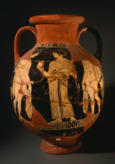 Sommavillan maalarin Pelike, jossa tyttö esittelee granaattiomenaa (rekonstruoitu). Punahahmoista keramiikkaa Orvietosta (Umbria). Etruskien sivilisaatio, 4. vuosisadalla eKr. tekijältä Etruscan