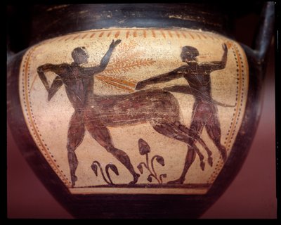 Terrakottakraatteri, jossa esitetään kentauromachya, 6. vuosisadan loppu eKr tekijältä Etruscan