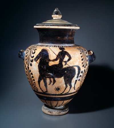 Ratsastajaa edustava terrakottastamnos, 500-490 eaa tekijältä Etruscan