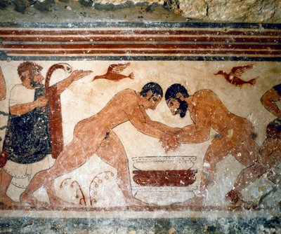 Kaksi painijaa. (Freskon yksityiskohta, 530 eKr.) tekijältä Etruscan