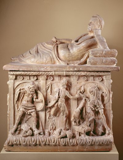 Cierary Urn, 2. vuosisadalla eKr. (terrakotta monivärisellä värillä) tekijältä Etruscan Etruscan