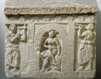 Etruskien taidetta: "" Lasa, kuoleman henki helvetin sisäänkäynnillä"" Matala kohokuvio Chiusin urnasta. 3. tai 2. vuosisadalla eaa. Palermo, kansallinen arkeologinen museo tekijältä Etruscan Etruscan
