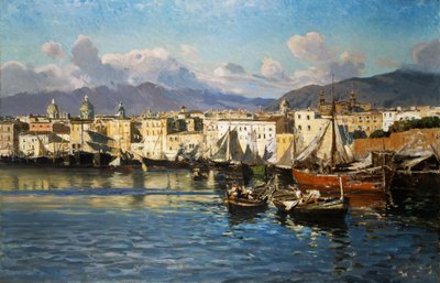 Palermon vanha satama (öljy kankaalle) tekijältä Ettore de Maria Bergler