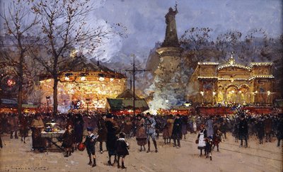 Juhla, Place de la Republique, Pariisi tekijältä Eugene Galien Laloue