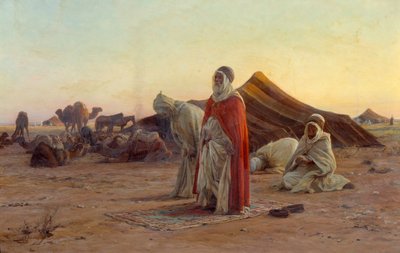 Teltta autiomaassa Rukous. Yksityiskohta. Eugene Alexis Girardetin (1853-1907) maalaus 1800-luvun Bayonne, Musee Bonnat tekijältä Eugene Alexis Girardet