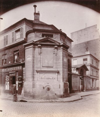 Fontaine des Haudriettes, rue des Archivesin ja rue des Haudriettesin kulma, 3. kaupunginosa, Pariisi (m/w kuva) tekijältä Eugène Atget