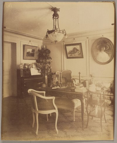 Herra F:n, pörssimeklarin, interiööri, Rue Montaigne tekijältä Eugène Atget