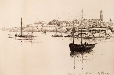 Douarnenez Treboulista nähtynä (etsaus) tekijältä Eugene Bejot