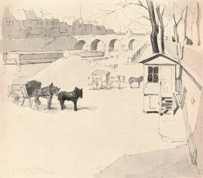 Pont Marie - Hevoset ja kärryt, 1915 tekijältä Eugene Bejot