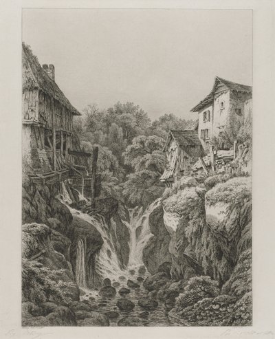 Grésyn mylly ja vesiputous lähellä Aix-les-Bainsia, 1856. tekijältä Eugene Bléry