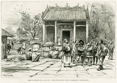 Konferenssin pagodi, Monkay. Kaiverrus Eugene Burnand, havainnollistamaan tarinaa Sur les frontières du Tonkin, kirjoittanut tohtori P.Neiss, in le tour du monde 1888, ohjannut Edouard Charton (1807-1890), Hachette, Paris. tekijältä Eugene Burnand