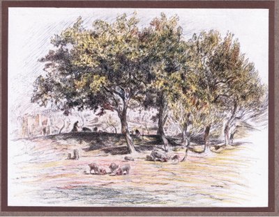 Friar Juniper katkaisee sian jalan antaakseen sen sairaalle miehelle, 1919 tekijältä Eugene Burnand