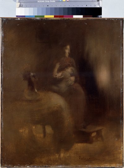 Nainen vauva sylissään. Eugene Carrieren (1849-1906) maalaus tekijältä Eugène Carrière