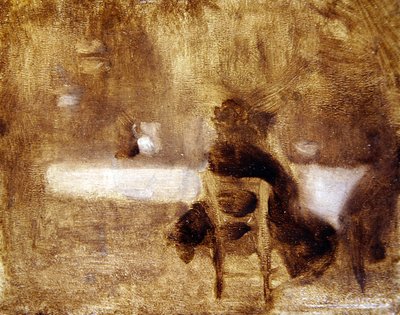 Tyttö takaa (öljy paneelissa) tekijältä Eugène Carrière