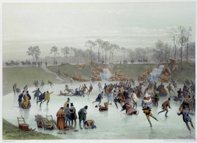 Luistelijat Bois de Boulogne -litografiassa, kirjoittanut Eugene Guerard tekijältä Eugene Charles Francois Guerard