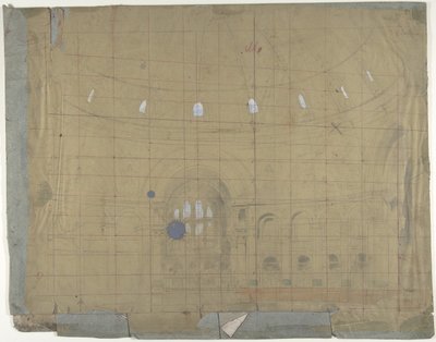 Suunnitelma lavasteet Oopperassa, Pariisissa: Kirkon sisustus, 1830-90. tekijältä Eugene Ciceri