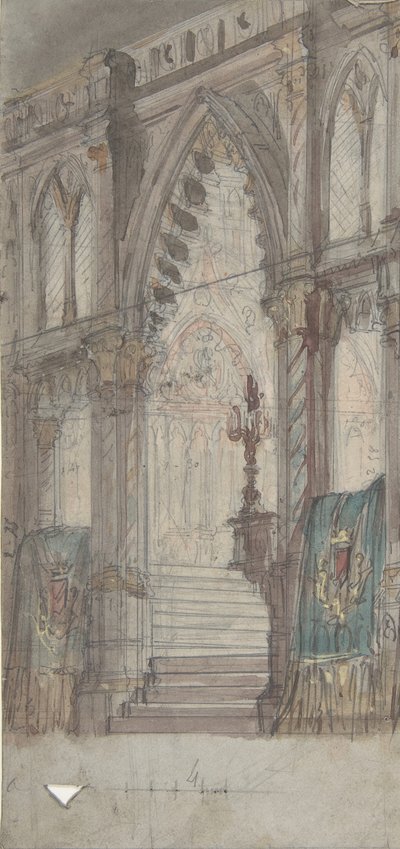 Suunnitelma lavasteet Opérassa, Pariisissa: Kirkon sisustus, 1830-90. tekijältä Eugene Ciceri