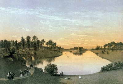 Bois de Boulognen järvi, noin 1860 (kaiverrus) tekijältä Eugene Ciceri