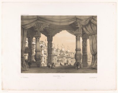 Teatterisisustus areenalla Gulliver. (julkaisematon) (objektin otsikko) Teatterisisustus (sarjan nimi) Teatterikoristeet (sarjan nimi esineellä) tekijältä Eugene Ciceri