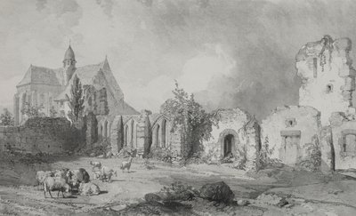 Kuvankauniita ja romanttisia matkoja muinaisessa Ranskassa. Bretagne: Abbey of Relec. tekijältä Eugene Ciceri