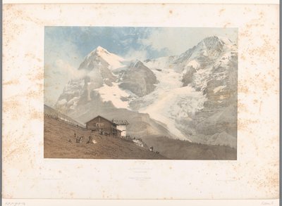 Näkymä Wengernalpille La Wengernalp (otsikko esineessä) Kasvot Sveitsissä ja Savoyssa (sarjan nimi) La Suisse et la Savoie (sarjan nimi esineellä) tekijältä Eugene Ciceri