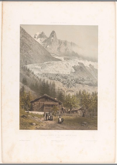 Näkymä Aiguille Verten ja Drun huipuille sekä Mer-de-Glace . -jäätikölle Aiguille verte et du Dru - Mer de Glace (otsikko esineessä) Kasvot Sveitsissä ja Savoyssa (sarjan nimi) La Suisse et la Savoie (sarjan nimi esineellä) tekijältä Eugene Ciceri