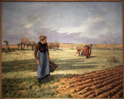 Voikukkien poimiminen. Eugene Damascuksen (1844-1899) maalaus öljy kankaalle. ranskalainen art tekijältä Eugene Damas
