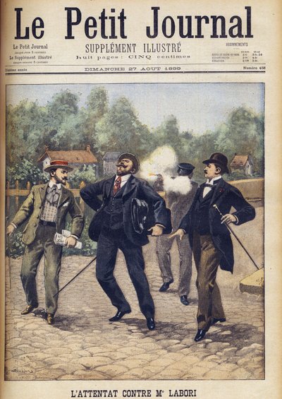 Salamurhayritys Fernand Laborille, joka oli yksi Alfred Dreyfusia puolustavista asianajajista hänen toisessa sotaoikeudessa Rennesissä "Le Petit Journal", elokuussa 1899. tekijältä Eugene Damblans