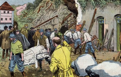 Amerikkalaisen kenraali Dunlopin ruumis kuoli, koska hän pelasti rouva Briantin Farinieren linnan (Ranska) ulkorakennusten romahtamisesta. Damblans piirsi ranskalaisesta Le Pelerin-lehdestä 7. kesäkuuta tekijältä Eugene Damblans