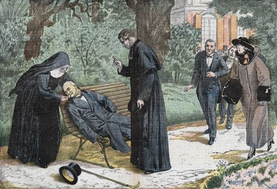 Theophile Delcassé (1852-1923), ranskalainen poliitikko kuoli emboliaan Nizzan evechen puutarhassa vuonna 1923. Piirustus Damblansista. tekijältä Eugene Damblans