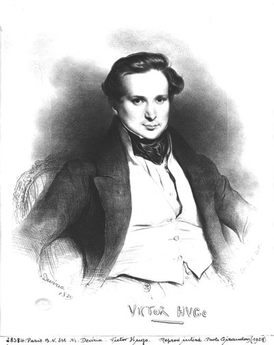 Victor Hugon (1802-66) muotokuva, kaiverrus Charles Etienne Pierre Motte (1785-1836) 1829 (litho) (bw kuva) tekijältä Eugene Deveria