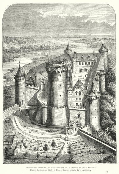Chateau de Coucy, Picardia, Ranska, kunnosti sen 1800-luvulla Eugene Viollet-le-Ducissa tekijältä Eugene Emmanuel after Viollet le Duc