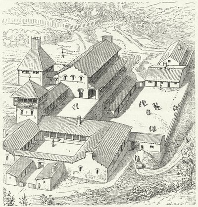 Merovingien kuninkaallinen palatsi tekijältä Eugene Emmanuel after Viollet le Duc