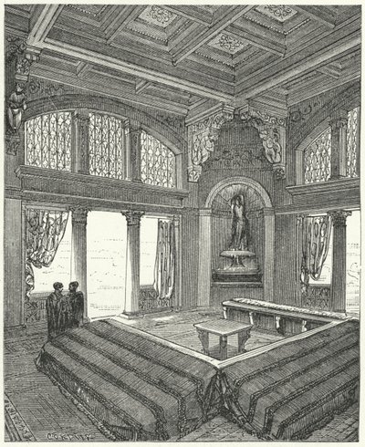 Triclinium, muodollinen ruokasali roomalaisessa rakennuksessa tekijältä Eugene Emmanuel after Viollet le Duc